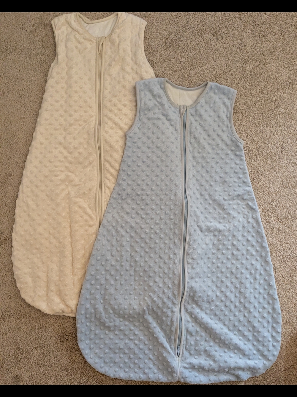 Set of 2 Warm Baby Sleep Sacks - Cream & Light Blue, Size Medium (10-24 Months)